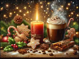 Kawa, Pierniczki, Kubek, Świąteczne, Świeca
