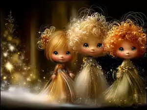 Choinka, Grafika AI, Lalki, Trzy, Świąteczne