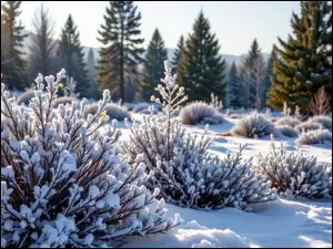 Ośnieżone, Rośliny, Drzewa, Zima, Krzewy
