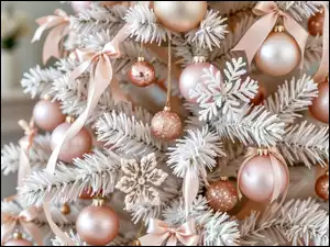 Choinka, Biała, Różowe, Grafika AI, Bombki, Boże Narodzenie