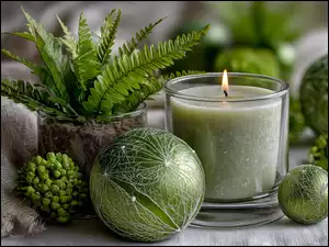 Paproć, Świąteczna, Bombki, Świeca, Grafika AI