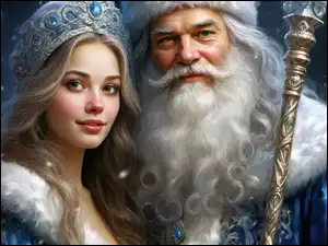 Dziewczyna i mężczyzna jako Święty Mikołaj