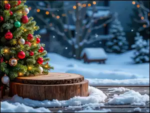 Śnieg, Grafika AI, Drewno, Choinka, Boże Narodzenie