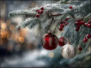 Grafika AI, Boże Narodzenie, Świerk, Bombki