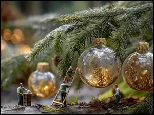 Świerk, Grafika AI, Bombki, Boże Narodzenie, Ludziki