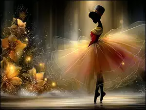 Choinka, Grafika AI, Baletnica, Taniec, Kwiaty