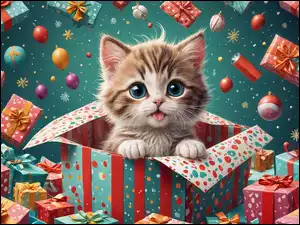 Prezenty, Mały, Kot, Pudełko