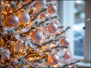 Bombki, Choinka, Ozdoby, Grafika AI, Różowe, Boże Narodzenie