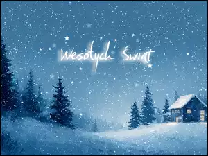 Choinki, Zima, Życzenia, Grafika AI, Domek, Boże Narodzenie