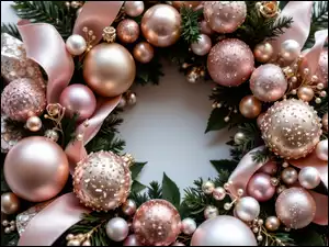 Wianek, Boże Narodzenie, Różowe, AI, Bombki, Wstążka