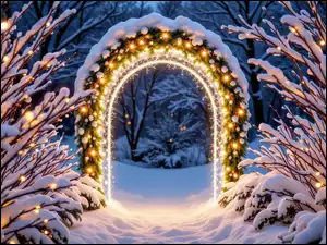 Drzewa, Zima, Gałęzie, Oświetlony, Ośnieżone, Łuk