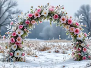 Łuk, Zima, Roślinność, Śnieg, Kwiaty, Drzewa