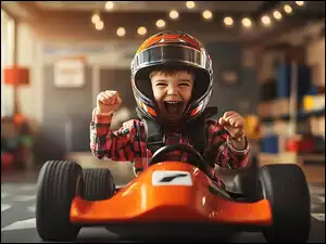 Kask, Wyścig, Chłopiec, Dziecko, Gokart