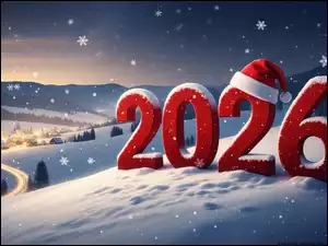 2026, Zima, AI, Nowy Rok, Mikołaja, Czapka, Wzgórza