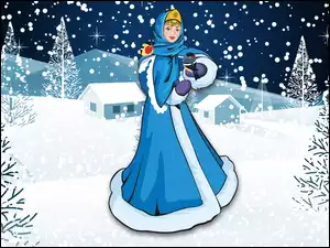 Dziewczynka i ptak na grafice