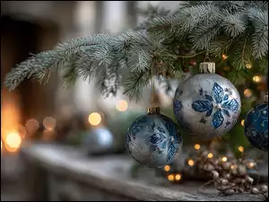 Bombki, Niebieskie, Boże, Grafika AI, Jodła, Narodzenie