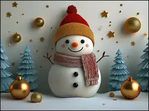 Bałwan, Boże Narodzenie, Bombki, Szal, Cztery, Gwiazdki, Czapka, Choinki
