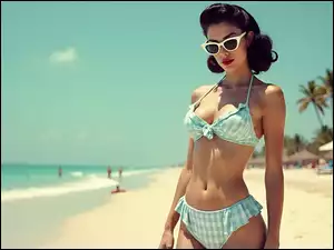Plaża, Kobieta, Okulary, Bikini
