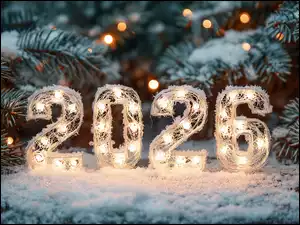 2026, Cyfry, Choinka, Grafika AI, Nowy Rok, Śnieg