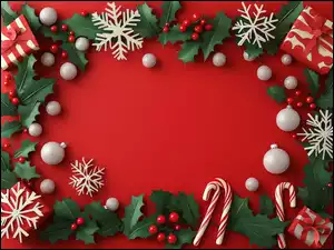 Prezenty, Gwiazdki, Listki, Boże Narodzenie, Zielone, Bombki, Białe