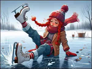 Upadek Dla dzieci, Dziewczynka, Łyżwy, Zima