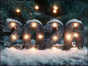 Nowy Rok, Cyfry, Choinka, Grafika AI, 2026, Śnieg