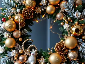 Wianek, Bombki, Grafika AI, Boże Narodzenie, Dekoracja, Ozdoby, Szyszki