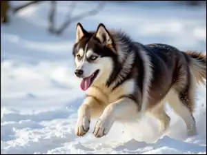 Śnieg, Biegnący, Pies, Siberian husky