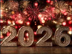 Cyfry, Złote, Fajerwerki, Grafika AI, 2026, Sylwester