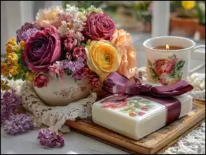 Świeca, Kompozycja, Wazon, Kwiaty, Prezent