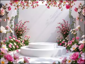 Kwiaty, Podium, Białe, Różowe