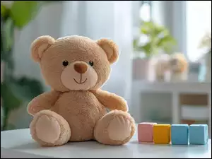 Miś, Kostki, Pluszowy, Zabawka, Kolorowe