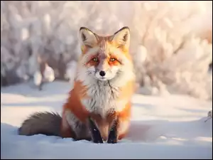 Śnieg, Grafika AI, Lis, Rudy, Zima