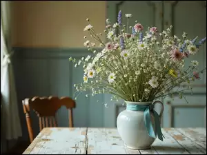 Stół, Kwiaty, Polne, Wazon