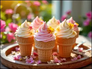 Płatki, Taca, Wafelki, Lody, Kwiaty