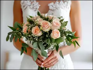 AI, Bukiet kwiatów, Róże, Suknia