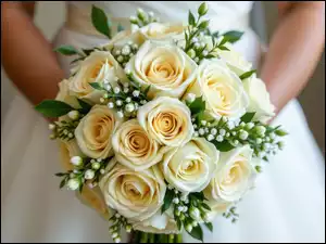 Białe, Bukiet kwiatów, Róże