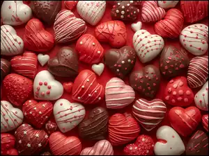 Kolorowe czekoladowe serduszka z cukierkami z miłości na Święto Walentynek