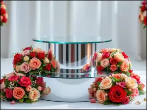 Bukiety, Róże, Podium, Szklane, Kolorowe