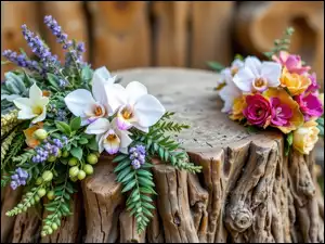 Kwiatów, Pniak, Bukiety, Kolorowych