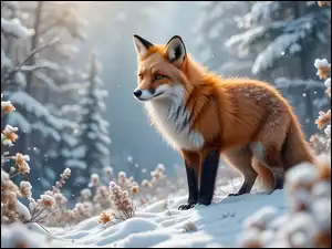 Lis, Zima, Rośliny, Rudy, Drzewa, Ośnieżone, Śnieg