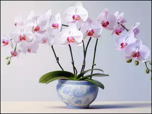 Donica, Listki, Storczyki, Biało-różowe, Zielone