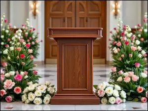 Kolorowe, Róże, Dekoracja, Mównica, Kwiaty