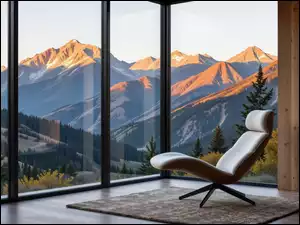 Okno, Grafika AI, Fotel, Pokój, Góry