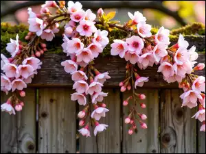 Kwiaty, Grafika AI, Różowe, Wiszące, Płot