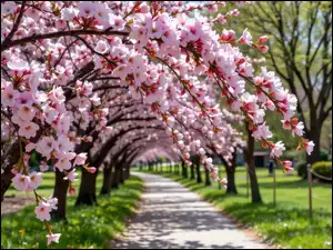 Alejka, Grafika AI, Drzewo owocowe, Kwitnące, Wiosna
