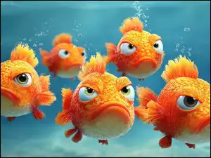 Pomarańczowe, Ryby, Grafika, Śmieszne, Woda, Foch, Grymas