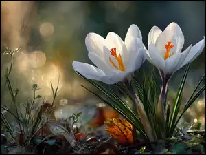 Grafika AI, Dwa, Białe, Krokusy