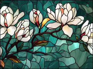Kwiaty, Witraż, Magnolia