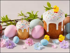 Pisanki, Wielkanoc, Wielkanocna, Kwiaty, Babka, Gałązki